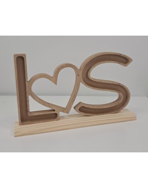 Iniciales Enlazadas con Corazón - Huecas para Flores Secas en Madera de 22mm con peana