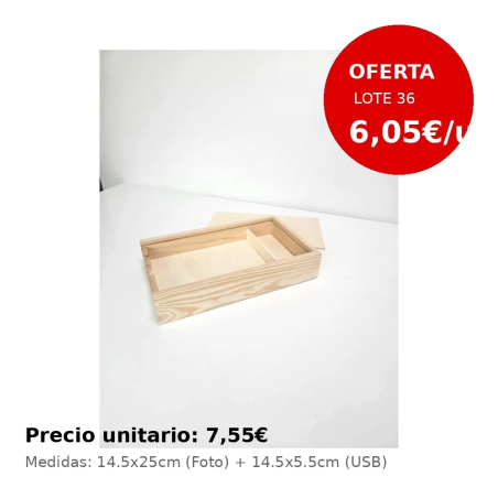 Caja Madera Fotos 15x25 y USB