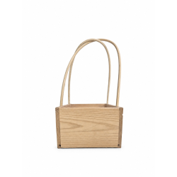 Cesta de Madera con Asa de Mimbre