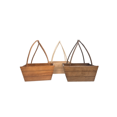 Cesta de Madera con Asa de Mimbre