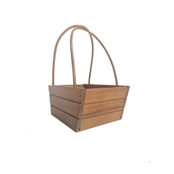 Cesta de Madera con Asa de Mimbre