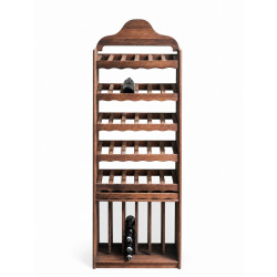 Botellero vertical de madera disponible en dos modelos, con diferentes configuraciones en la parte inferior. Incluye varios esta