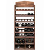 Botellero vertical de madera disponible en dos modelos, con diferentes configuraciones en la parte inferior. Incluye varios esta